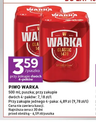 Piwo Warka 4-pak promocja w Stokrotka
