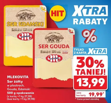 Ser żółty w plastrach Gouda Edamski Mlekovita promocja w Kaufland
