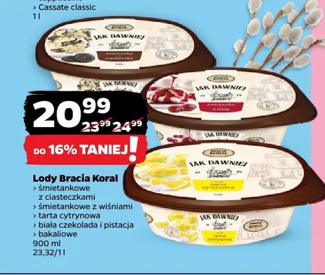 Lody śmietankowe z ciasteczkami, śmietankowe z wiśniami, tarta cytrynowa, biała czekolada i pistacja, czekoladowe promocja w Netto