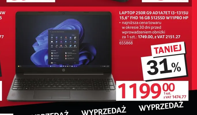 Laptop 250R G9 AD1A7ET Hp promocja w Selgros