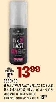Spray utrwalający makijaż Essence Fix & Last 18H Long-Lasting promocja w Drogerie Natura