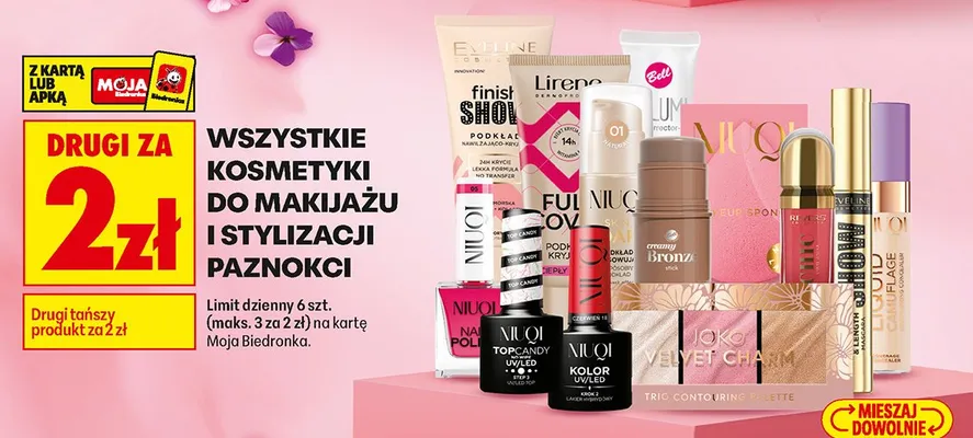 Wszystkie kosmetyki do makijażu i stylizacji paznokci DRUGI ZA 2 ZŁ promocja w Biedronka
