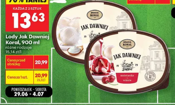 Lody Jak Dawniej Koral śmietanka z wiśnią promocja w Biedronka