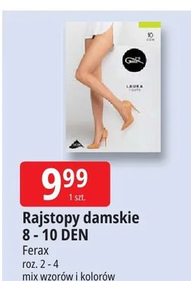 Rajstopy damskie Ferax 8-10 DEN roz. 2-4 mix wzorów i kolorów promocja w Leclerc