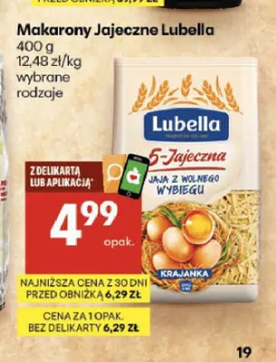 Makarony jajeczne Lubella promocja w Delikatesy Centrum