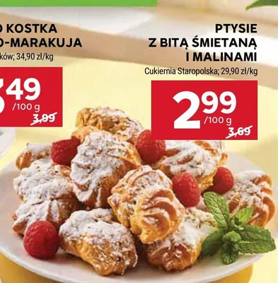 Ptysie z bitą śmietaną i malinami Cukiernia Staropolska promocja w Stokrotka