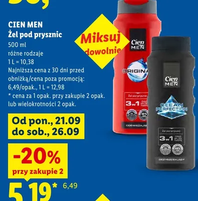 Żel pod prysznic 3w1 Cien Men Original promocja w Lidl