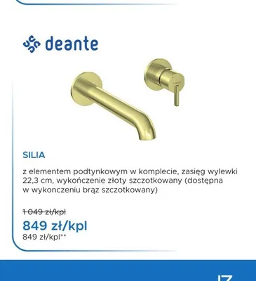 Bateria umywalkowa podtynkowa Deante Silia złoty szczotkowany promocja w Blu Salony Łazienek