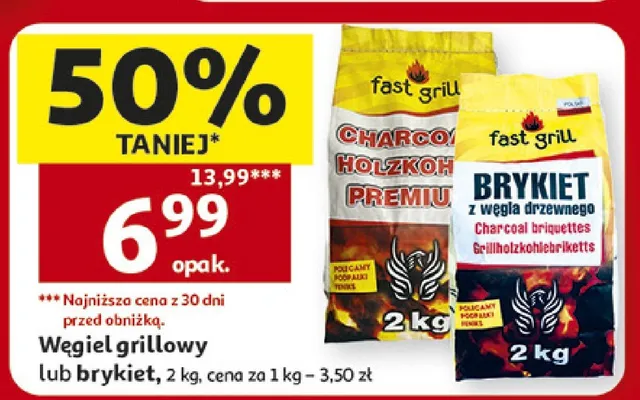 Węgiel grillowy lub brykiet promocja w Auchan