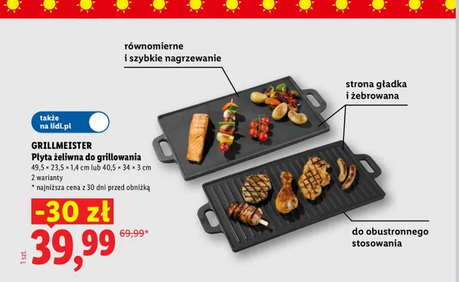 Płyta żeliwna do grillowania GRILLMEISTER 49,5x23,5x1,4 cm promocja w Lidl
