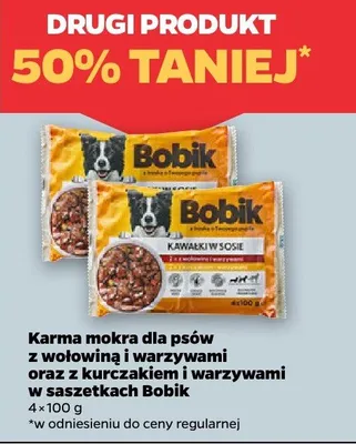 Karma mokra dla psów z wołowiną i warzywami w saszetkach Bobik promocja w Netto
