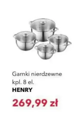 Garnki nierdzewne Henry 8 elementów promocja w Nela