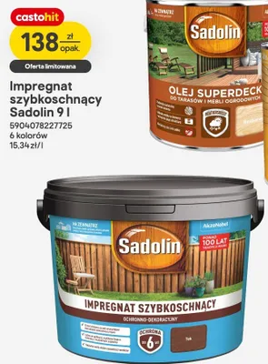 Impregnat szybkoschnący Sadolin 9l promocja w Castorama