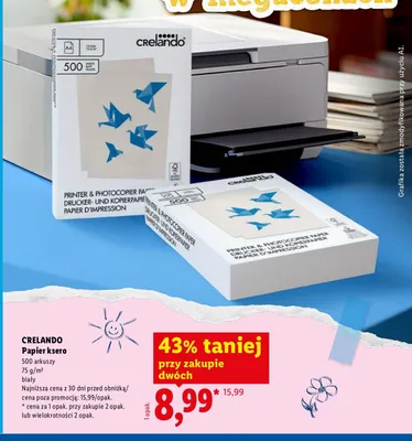 Papier ksero Crelando biały 75 g/m² promocja w Lidl