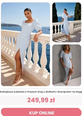 Sukienka koktajlowa Reneé o prostym kroju z bufkami i rozcięciem na nogę promocja w Renee