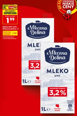 Mleko UHT Mleczna Dolina 3,2% promocja w Biedronka