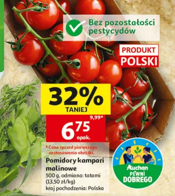 Pomidory kampari malinowe polskie promocja w Auchan