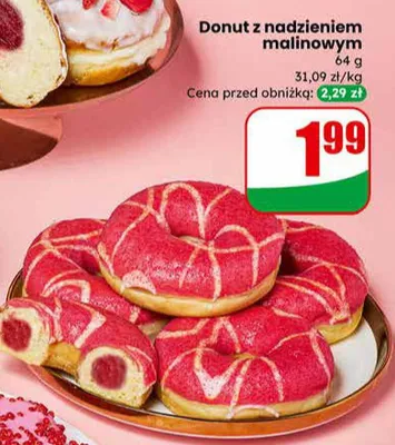 Donut z nadzieniem malinowym promocja w Dino