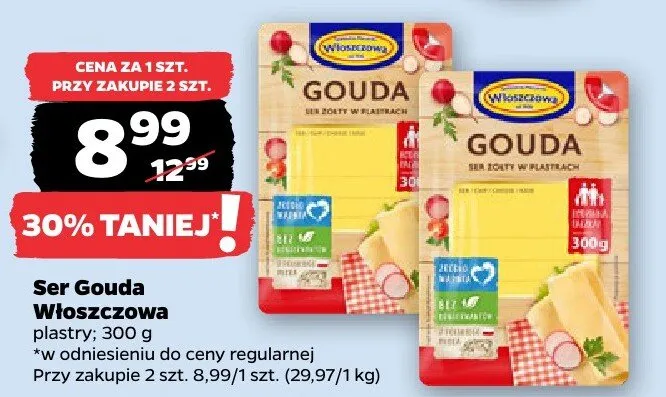 Ser Gouda Włoszczowa plastry promocja w Netto