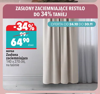 Zasłona zaciemniająca 140x270 cm na taśmie Restilo promocja w Biedronka