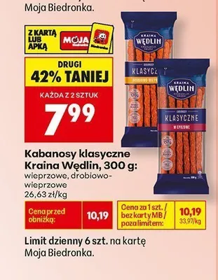 Kabanosy klasyczne Kraina Wędlin drobiowo-wieprzowe promocja w Biedronka