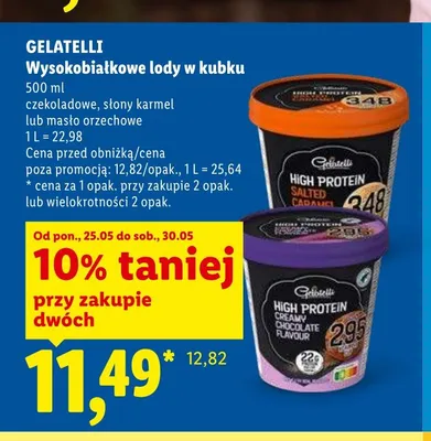 Wysokobiałkowe lody w kubku Gelatelli czekoladowe promocja w Lidl