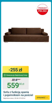 Sofa z funkcją spania i pojemnikiem na pościel promocja w ERLI