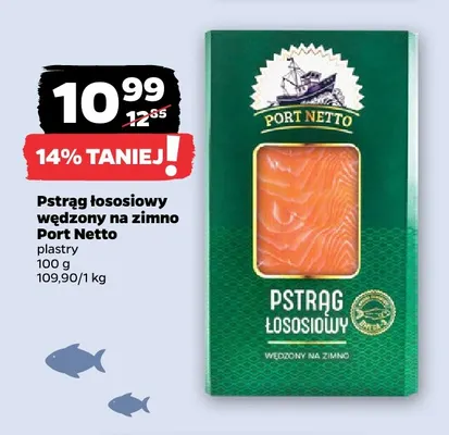 Pstrąg łososiowy wędzony na zimno plastry Port Netto promocja w Netto