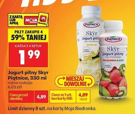 Jogurt pitny Skyr Piątnica promocja w Biedronka