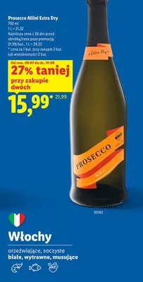 Wino musujące Prosecco Allini Extra Dry promocja w Lidl