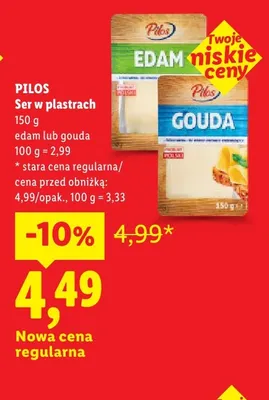 Ser gouda w plastrach Pilos promocja w Lidl