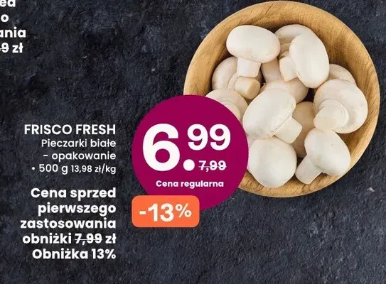 Pieczarki białe opakowanie Frisco Fresh promocja w Frisco