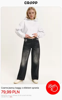 Czarne jeansy baggy z efektem sprania Cropp promocja w Cropp