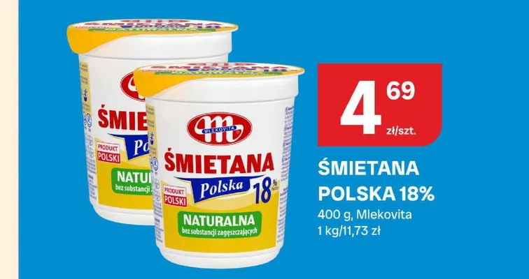 Śmietana polska Mlekovita 18% promocja w Chorten