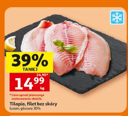 Ryba Tilapia filet bez skóry luzem glazura 30% promocja w Auchan