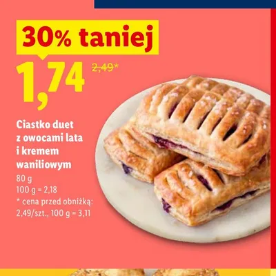 Ciastko duet z owocami lata i kremem waniliowym promocja w Lidl