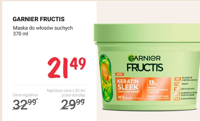 Maska do włosów suchych Keratin Sleek promocja w Rossmann