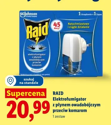 Elektrofumigator z płynem owadobójczym przeciw komarom Raid promocja w Lidl