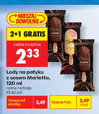 Lody na patyku z sosem Marletto promocja w Biedronka