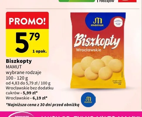 Biszkopty Wrocławskie bez dodatku cukru Mamut promocja w Intermarche