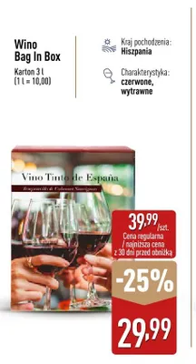 Wino Bag In Box czerwone wytrawne Hiszpania promocja w Aldi