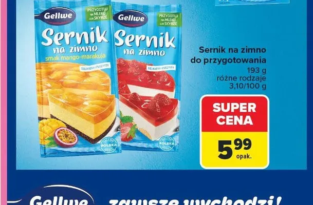 Sernik na zimno Gellwe smak truskawkowy promocja w Carrefour