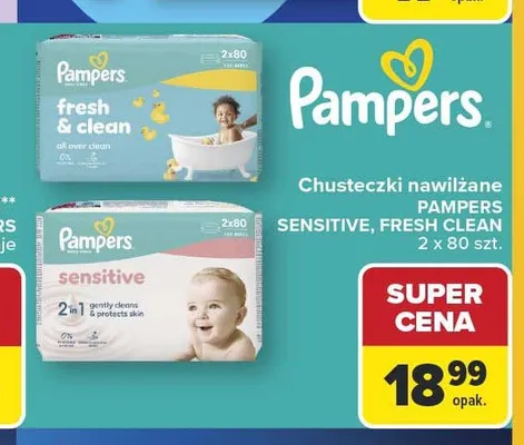 Chusteczki nawilżane Pampers Sensitive 2-pak promocja w Carrefour