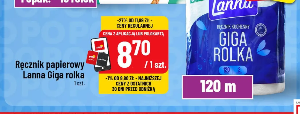 Ręcznik papierowy Lanna Giga rolka 120 m promocja w POLOmarket