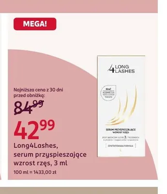 Serum przyspieszające wzrost rzęs Long4Lashes promocja w Rossmann