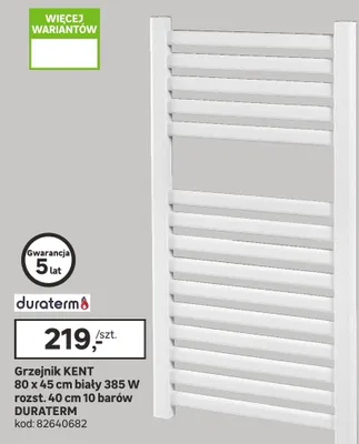 Grzejnik KENT 80 x 45 cm biały 385 W rozst. 40 cm 10 barów promocja w Leroy Merlin