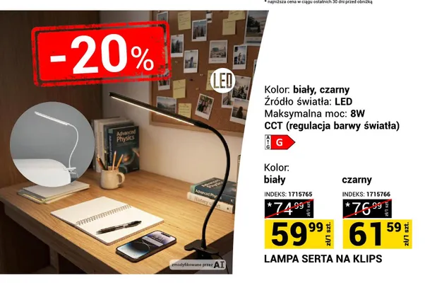 Lampa Serta na klips biała promocja w Merkury Market