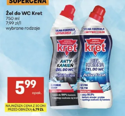 Żel do WC Kret Biel Higiena Active Fresh promocja w Delikatesy Centrum