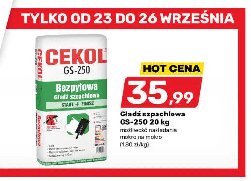 Gładź szpachlowa GS-250 Cekol promocja w Bricomarche