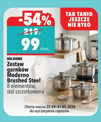 Zestaw garnków Moderno Brushed Steel 8 elementów stal szczotkowana MG HOME promocja w Biedronka